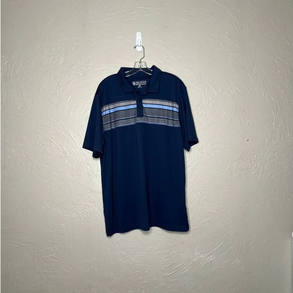 Pebble Beach Dry-Luxe Men's XL Blue Striped Golf Polo